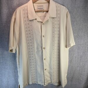 Tommy Bahama Camp Shirt Mens XL Ivory Embroidered Button Up Hawaiian Tropical